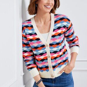 Tablots Colorful V-Neck Scallop Stripe Cardigan with Gold Buttons Size MP